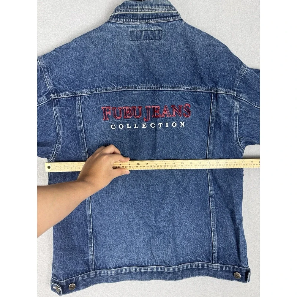 Vintage Fubu Collection Denim Blue Jean Trucker Jacket Pocket Button Mens XL Y2K